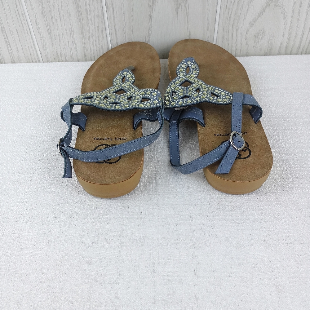 Daisy Fuentes beaded sandals juniper 5.5M blue with rhinestone strapped thong - Picture 4 of 8